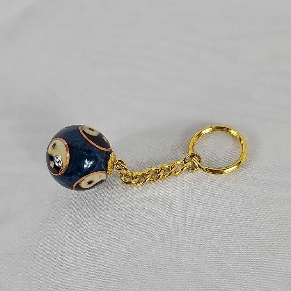 Blue and Gold Baoding Yin Yang Health Ball Keychain - Picture 2 of 3